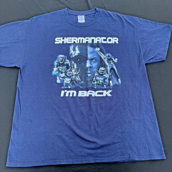 2015 Seattle Seahawks Logo T-shirt Gildan XL  Shermanator Super XLIX Sherman - Picture 1 of 15